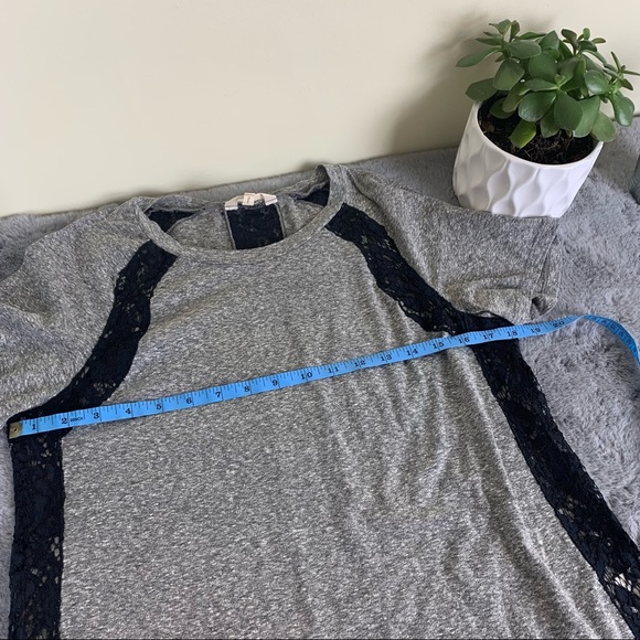 Rebecca Taylor Heathered Gray Tee with Black Lace Details - Picture 7 of 8